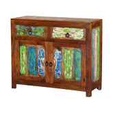 Rainbow Indian Reclaimed Wood 2 Drawer Rustic Small Buffet Cabinet